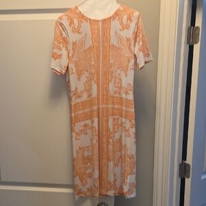 Michael Kors White and Orange Printed Short-Sleeve Dress Sz Small